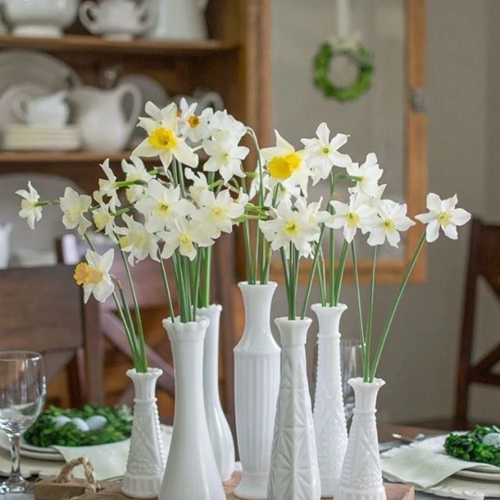 Vintage milk glass Vintage Milk Glass Snowflake Bud Vase 8.7”.